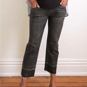 Over The Bump Straight Maternity Jean in washed black with released hem
